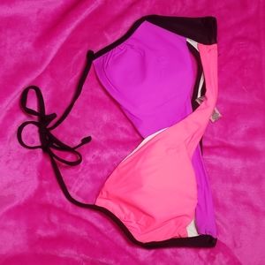 Black pink and purple, PINK, halter swimsuit top, size Large